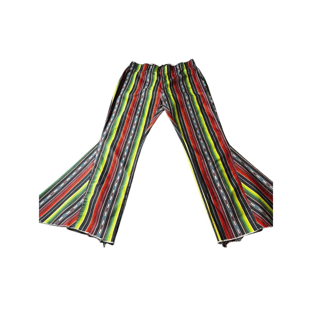 Lucky & Blessed Women XL Striped Bell Bottom Flare Pants Multi-Color Boho Retro